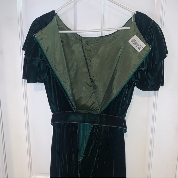 Vintage 70's 80's, Act 1 New York, Emerald Green Forrest Green Velvet Dress - Picture 6 of 13